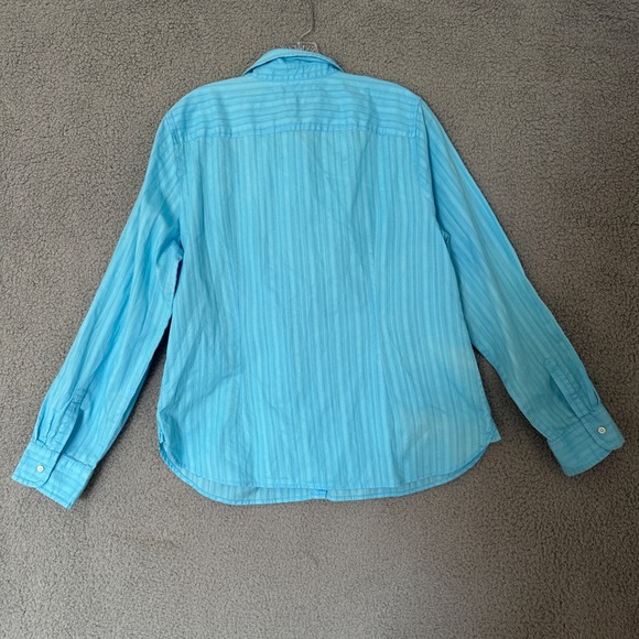 Talbots Button Front Top Women Size 16 Blue Cotton Roll Tab Sleeve Career Casual - Picture 4 of 11